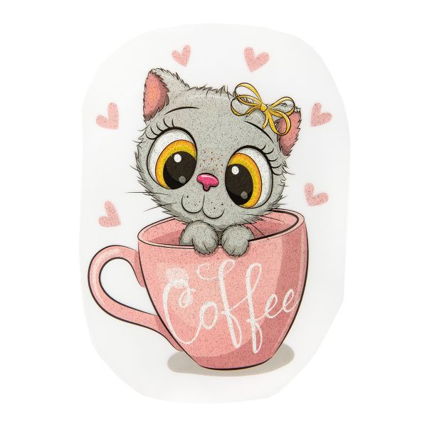 Термотрансфер M №01, 1 шт, M-021 котенок в чашке 13х10 см, Gamma 