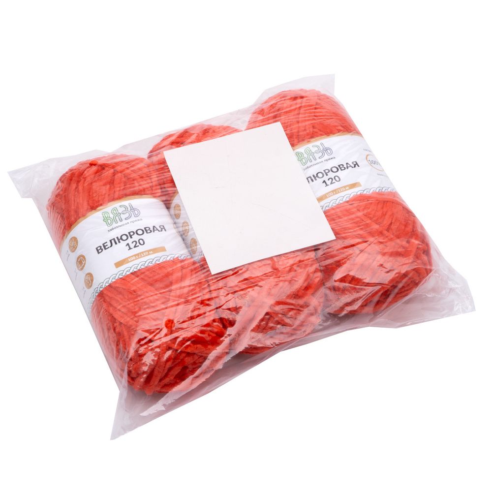 Пряжа Вязь Велюровая 120 / уп.3 мот. по 100 г, 120 м, 18 красный