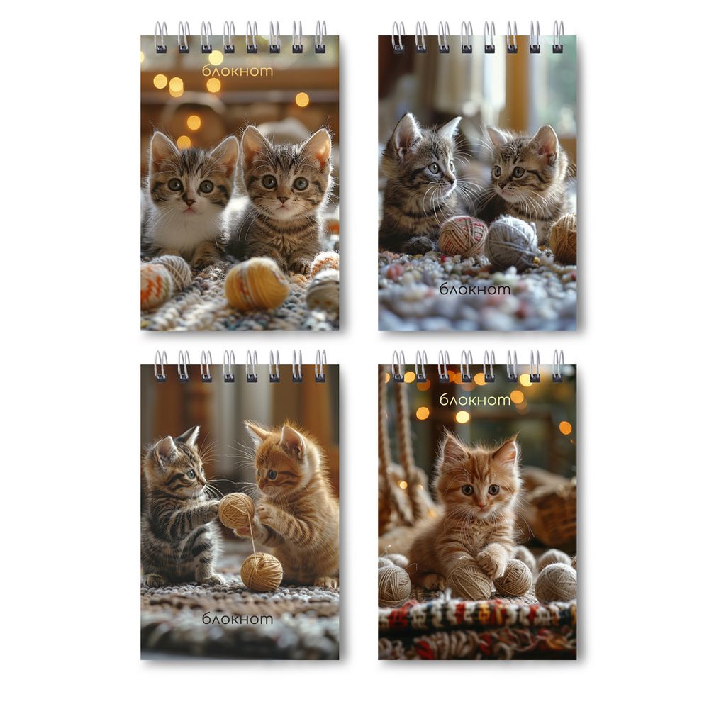 Блокнот на гребне A7 (70х100 мм) 40 л. 12 шт, клетка, Пушистые лапки 01197, Светоч Б114