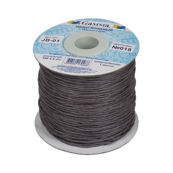 Шнур вощеный ⌀1.0 мм, 100 м, 018 т.серый, Gamma JB-01