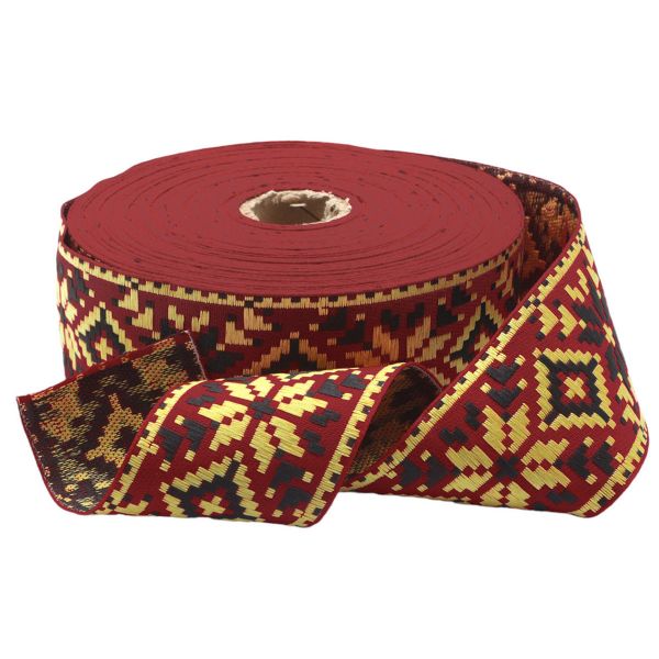 Лента (тесьма) жаккардовая 50.0 мм / 25±1 метров, рис. 9645, (2 красный/желтый/черный) С3379Г17