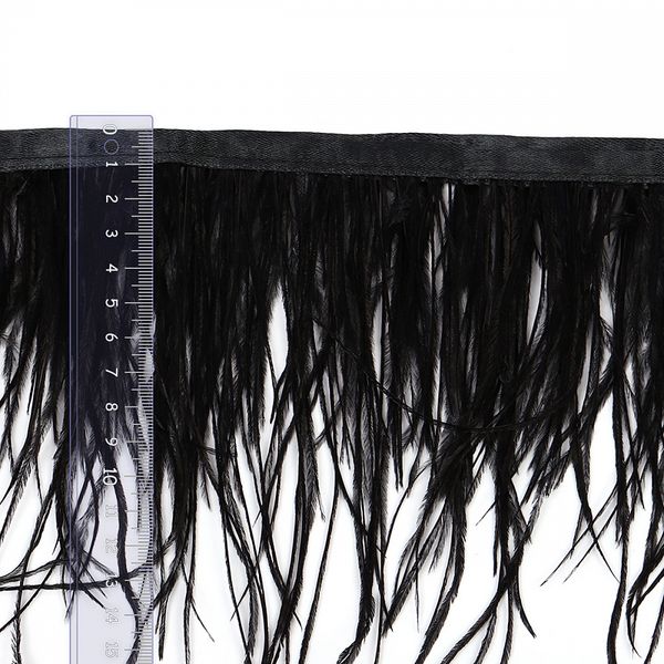 Перья на ленте декоративные Страус FBY-15-100 15см черный уп.2м