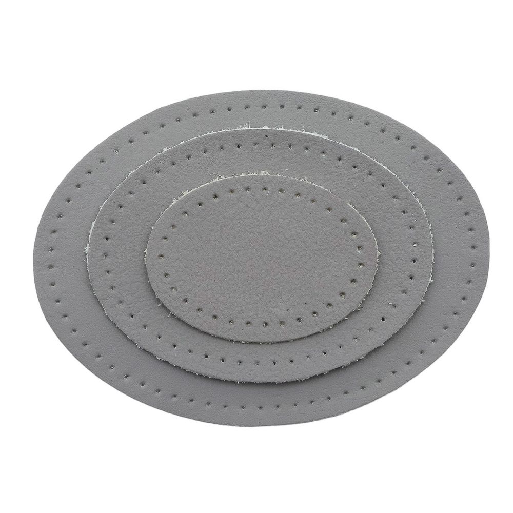 Набор заплаток пришивных из кожи, овал 4х5,5см, 6х8,2см, 8х10,9см, с перфорацией, 3 шт (07 серый), 9404