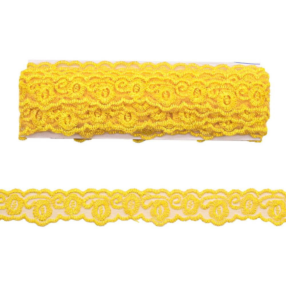 Кружево на сетке 23 мм, 6,8 м (±4 см), 012 желтый