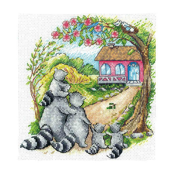 Набор для вышивания нитками Сделай своими руками, Новоселье. Еноты 14,5х16см