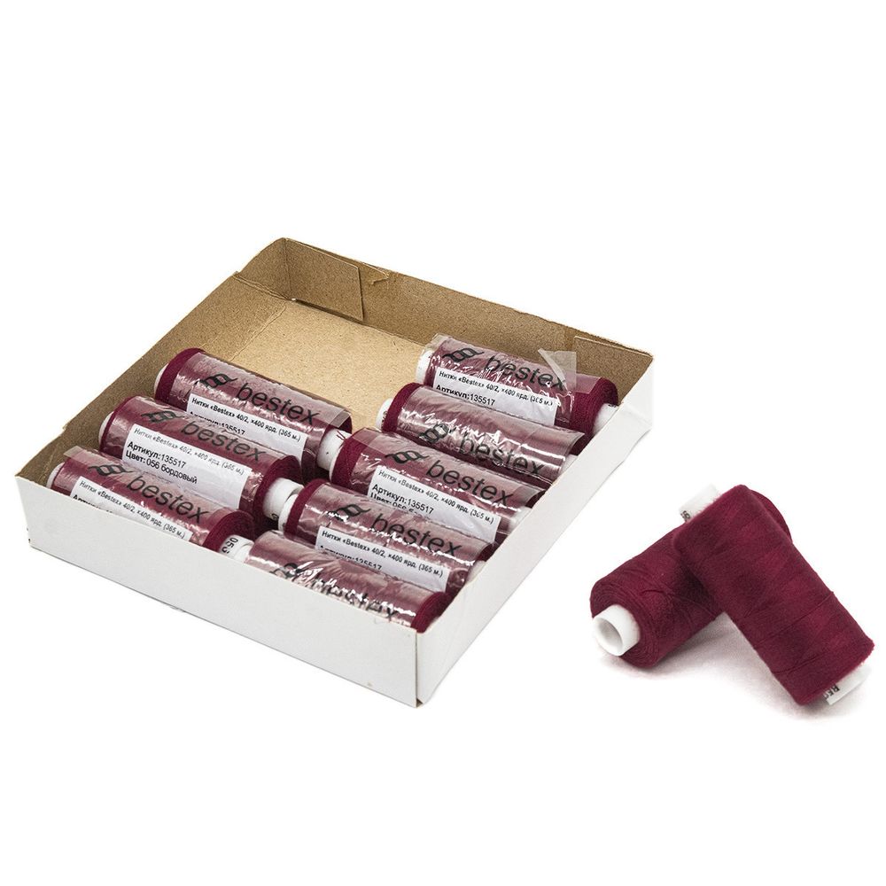 Нитки швейные бытовые Bestex 40/2, 365 м (400 ярд) / 10 кат., 056 бордовый