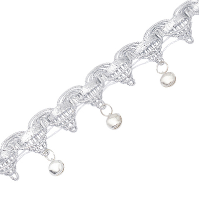 Тесьма металлизированная с бубенчиками 1,5см, 9,14м (серебро)