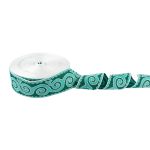 Лента (тесьма) жаккардовая 50.0 мм, / 25 метров, Орнамент для северных народов, рис 9605 белый/тополевый/зеленый, Gamma С3775