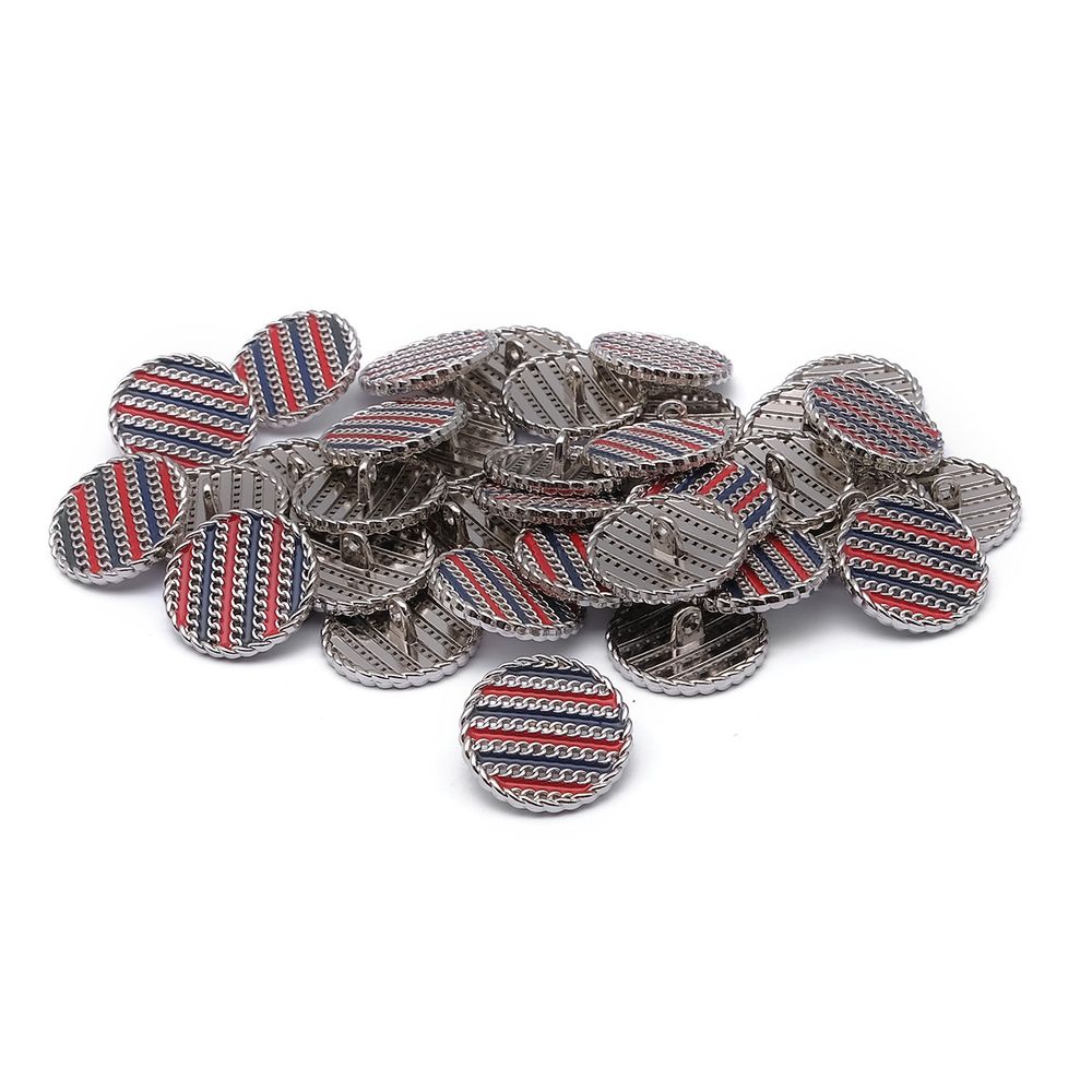 Пуговицы на ножке Твидовая 36L (23мм), металл (Blue/Red (синий/красный/серебро)), ME-651, 36 шт