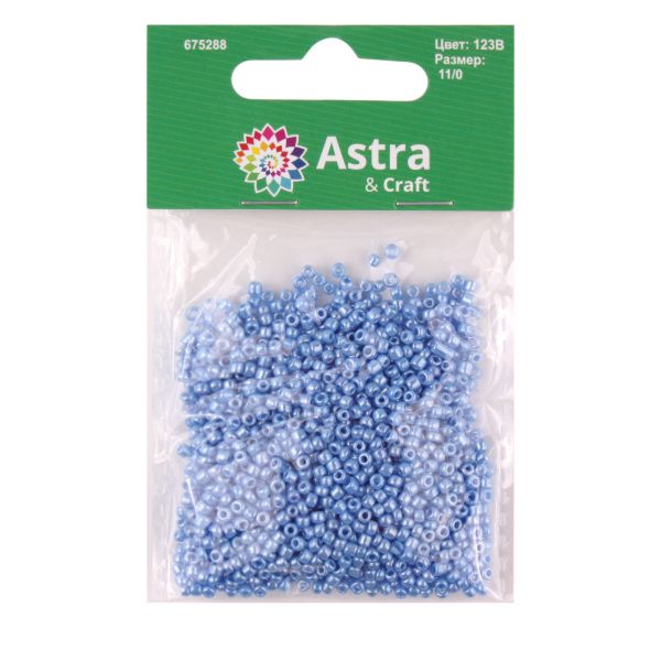 Бисер Astra&Craft 11/0 (2.1 мм), 200 г (10х20 г), цв. 123В голубой/непрозр.глянцевый