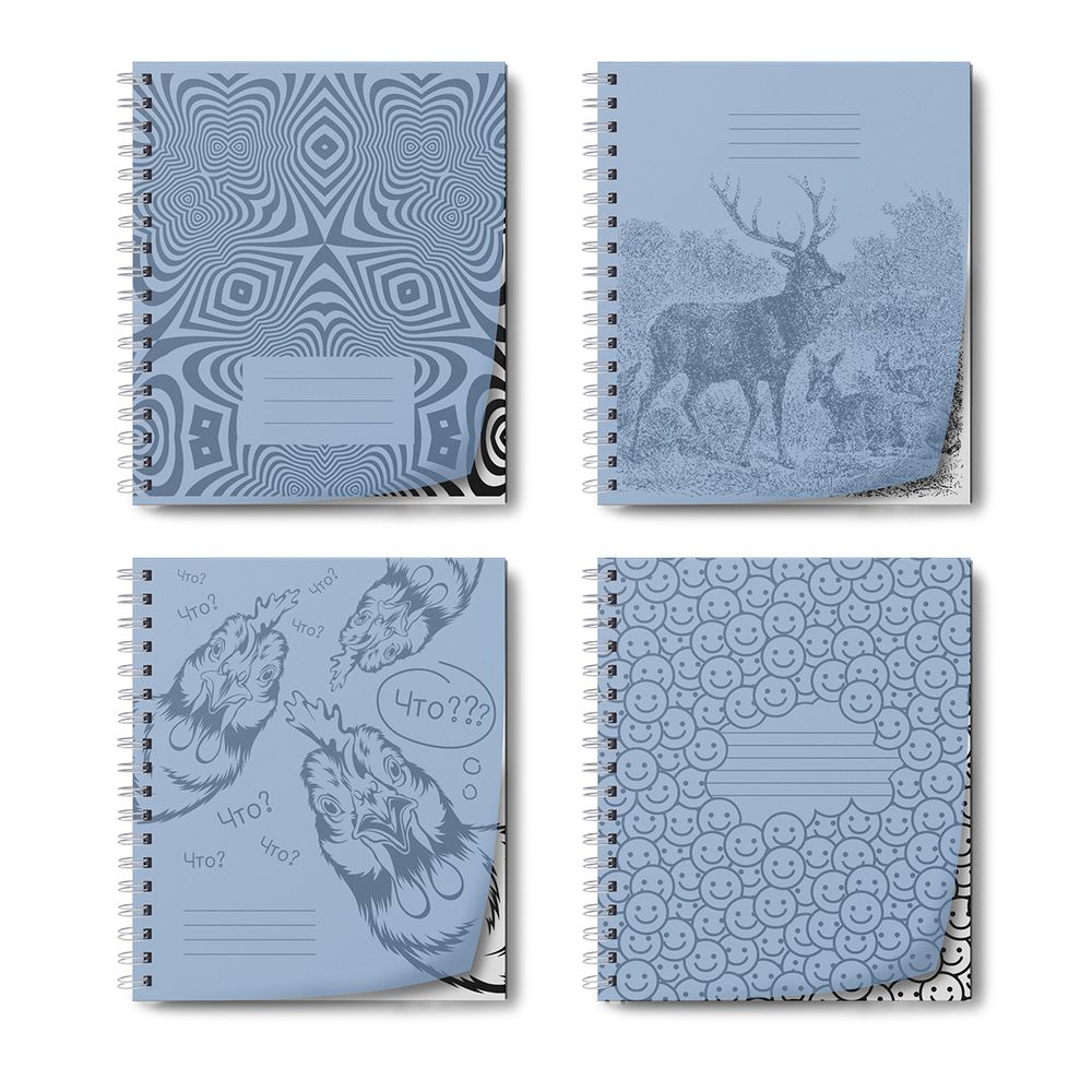 Тетрадь общая с пластик. обложкой, ч/б запечат. титульн. лист, 180 мкр, Pastel A5+ 60 л. на гребне 65 г/м², белизна 100%, 4 шт, клетка, 000666 Васильковая, Светоч ТЕТ60-001