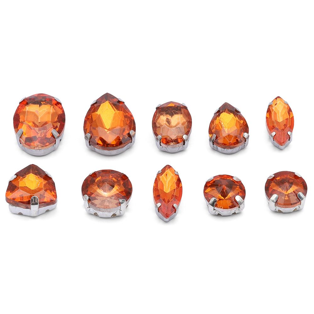 Хрустальные стразы в металлических цапах, форма страз: МИКС, оранжевый, 10шт/упак, МФ-17