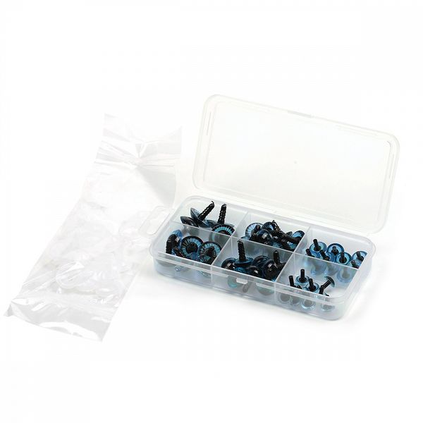 Набор глаз в органайзере винтовые пластик с лучиками синие d11-22мм 46 шт с фикс №6