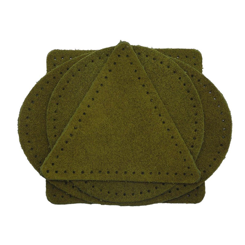 Набор заплаток пришивных из замши, круг, квадрат, треугольник, овал 8см, с перфорацией, 4 шт (33 хаки), 59743