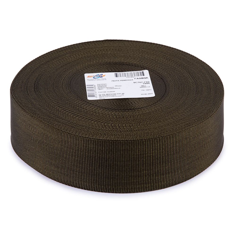 Стропа (ременная лента) 50 мм / 30 метров, толщ. 0.85 мм, [32.39 г/пог.м], 100% п/а, 113 оливковый, Gamma 9с767