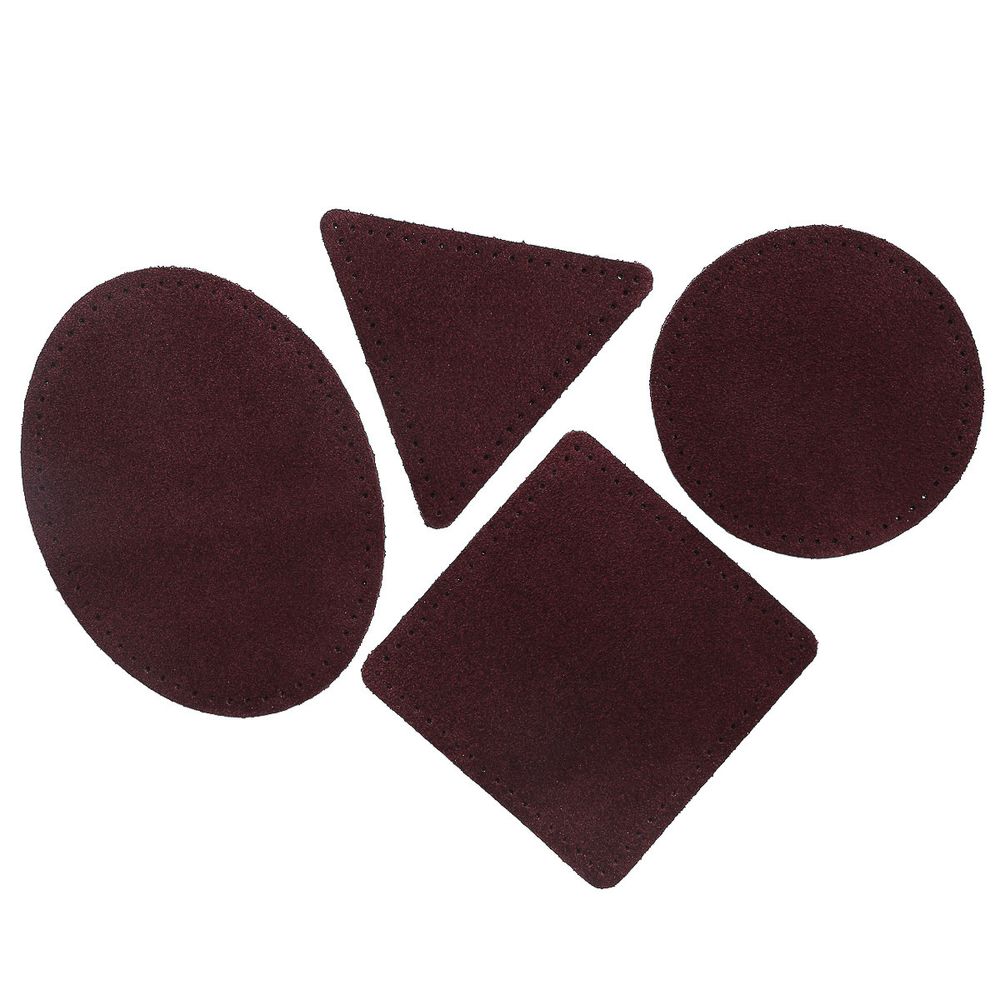 Набор заплаток пришивных из замши, круг, квадрат, треугольник, овал 8см, с перфорацией, 4 шт (31 бордовый), 59743