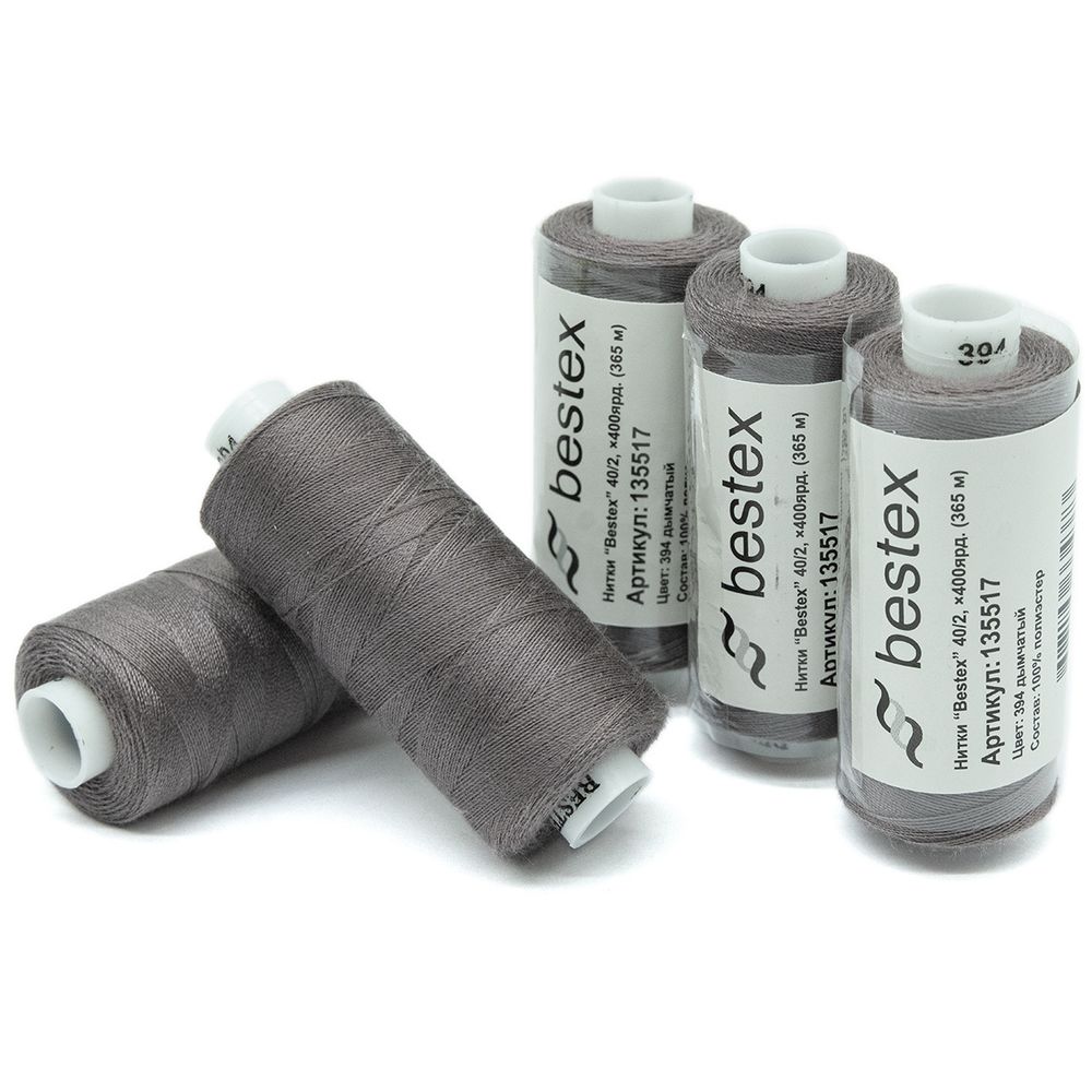 Нитки швейные бытовые Bestex 40/2, 365 м (400 ярд) / 10 кат., 394 пепельно-коричневый