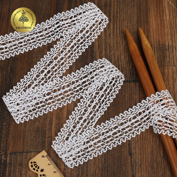 Кружево вязаное (тесьма) 25 мм / 10 метров, D1002, тонкая нить, цв.01 белый, Kruzhevo