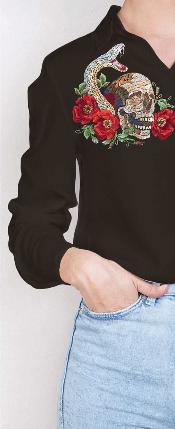 Набор для вышивания нитками Panna Живая картина JK-2334, Череп со змеей, 18х18.5 см