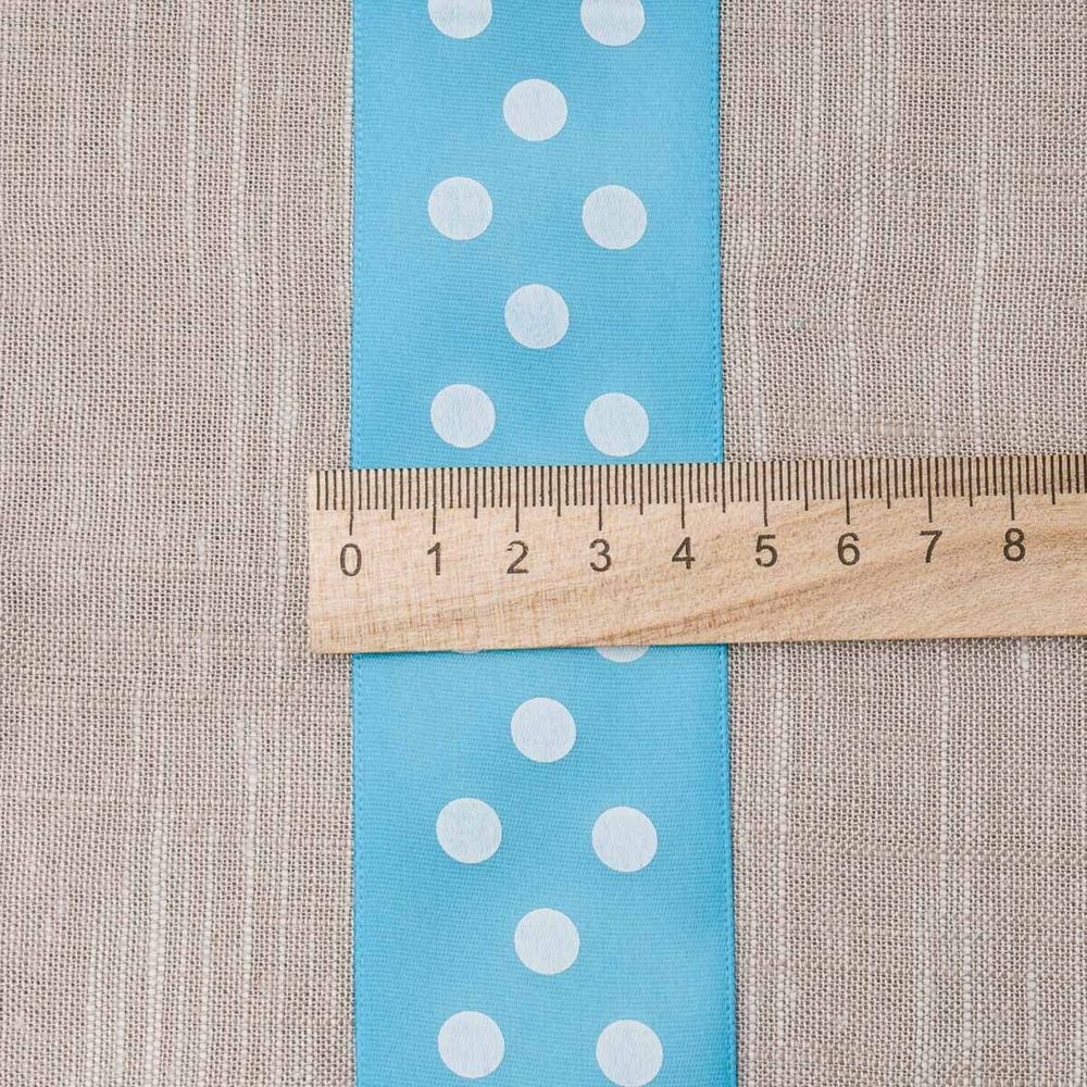 Лента атласная в горошек 45.0 мм / 22.5±1 метров, голубой, Globus