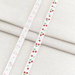 Лента репсовая (в рубчик) с принтом 10.0 мм / 45.72 метра, Вишенки 1012 белый