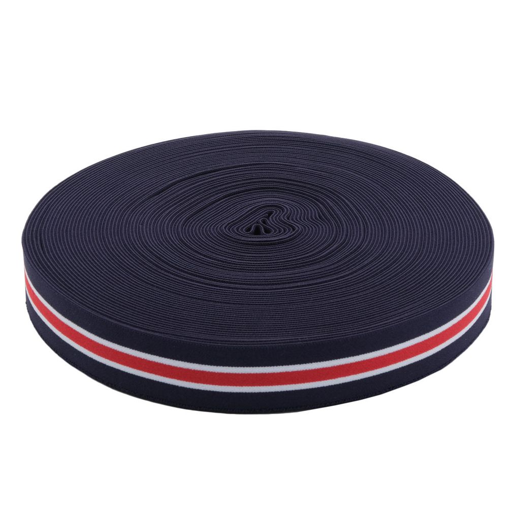 Резинка тканая 37.0 мм / 25 метров, т.синий/белый/красный