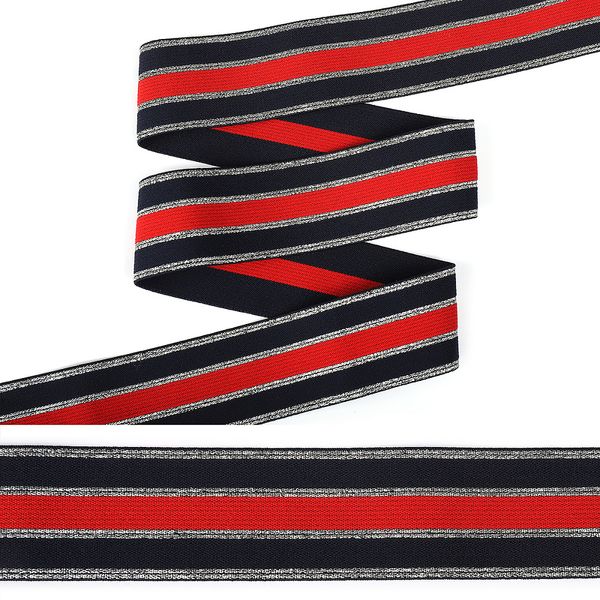 Резинка декоративная 40.0 мм / 25 метров, синий/красный