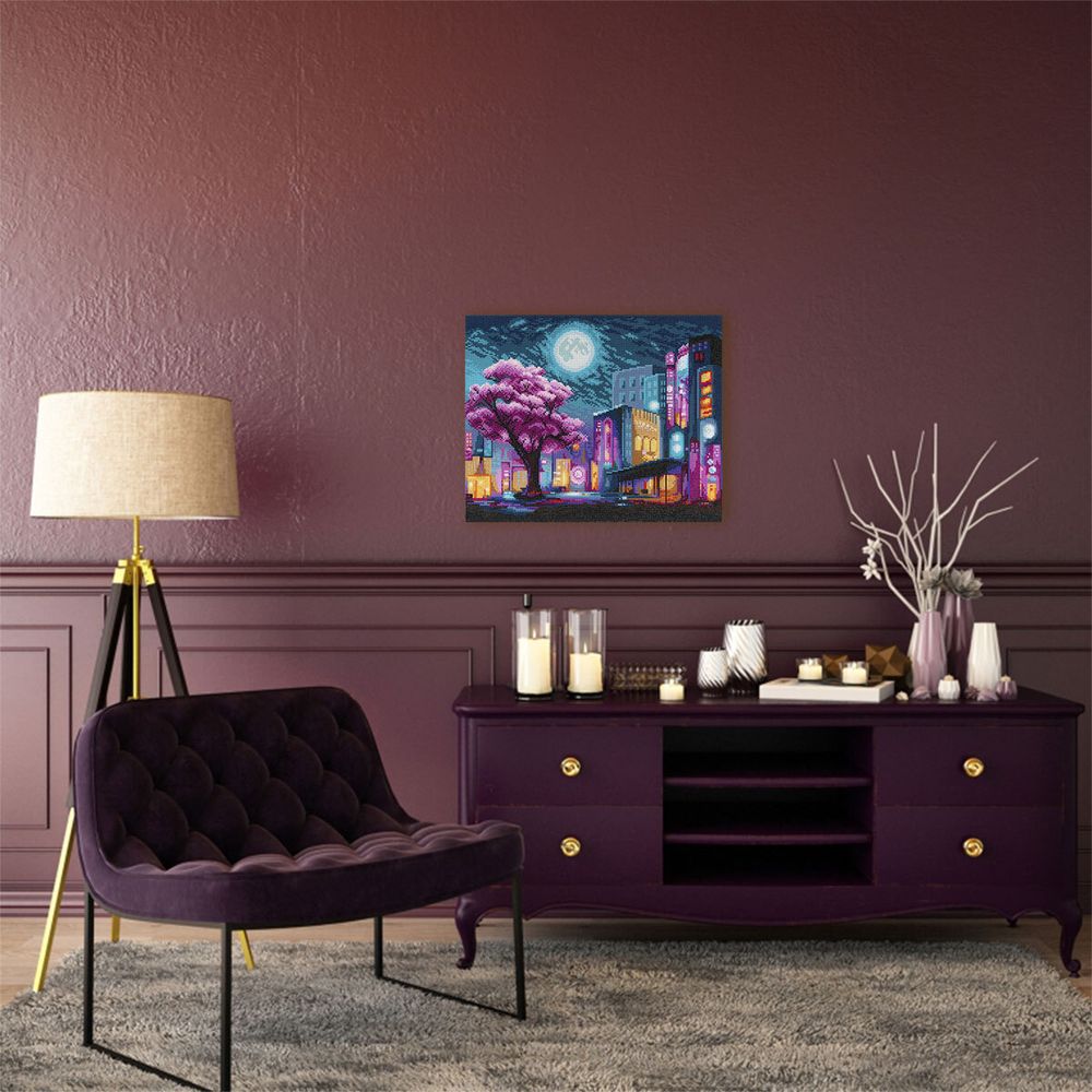 Алмазная (кристальная) мозаика Фрея ALPD-247, на подрамнике Ночная Япония, 50х40 см