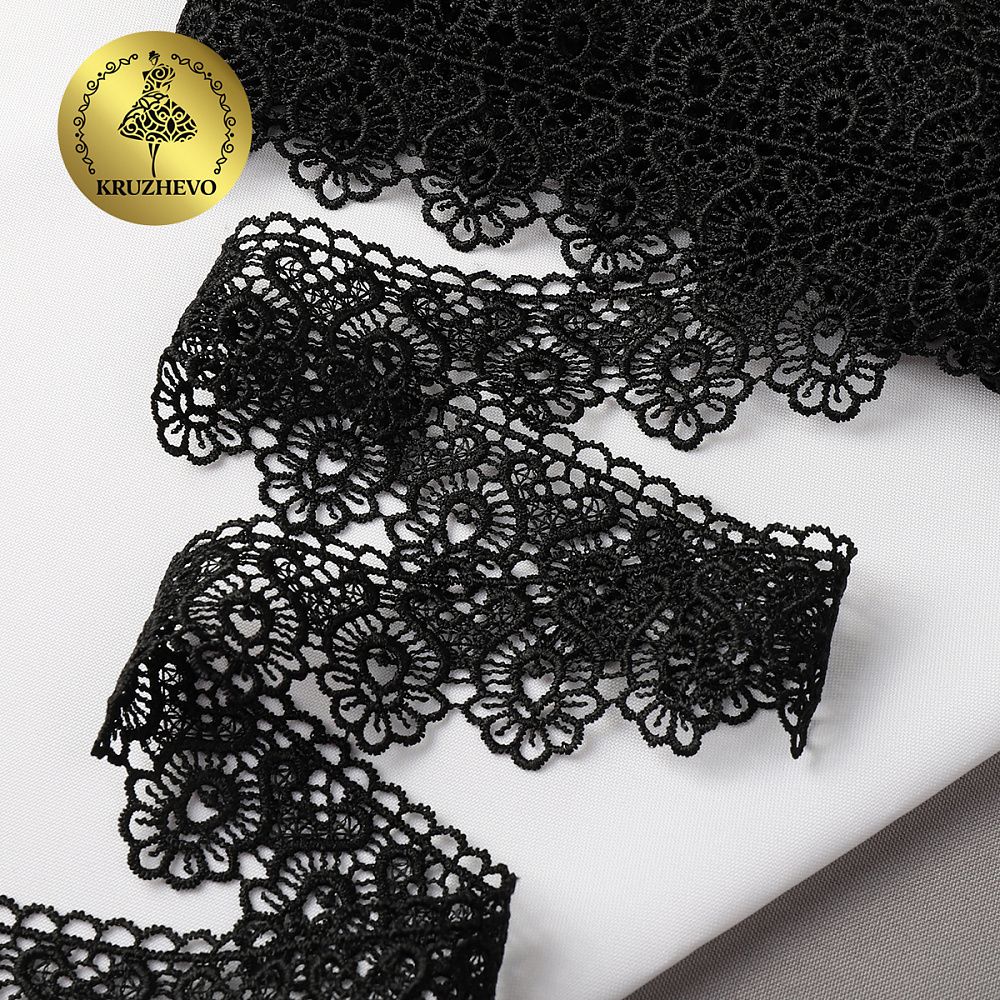 Кружево гипюр (плетёное) 45 мм / 13.71 метров, TBY.808, цв.черный