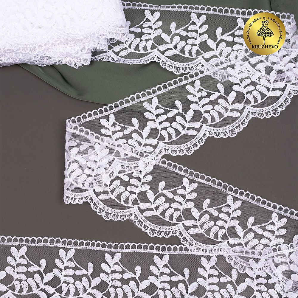 Кружево на сетке 85 мм, цв.01 белый, уп.13.7м, Kruzhevo