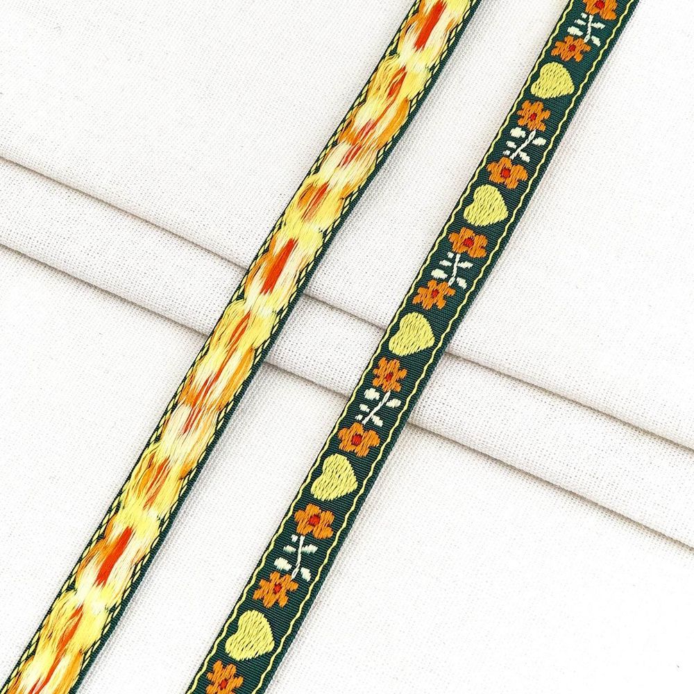 Лента (тесьма) жаккардовая 15.0 мм / 20 метров, TG-5017-15H, зеленый/желтый, 21113