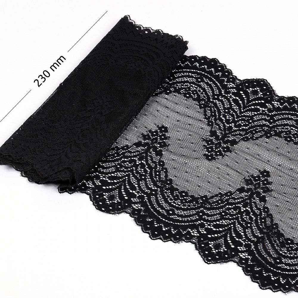 Кружево бельевое эластичное 230 мм / 3 м, 8036 цв.черный, Kruzhevo