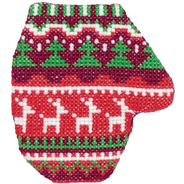 Набор для вышивания нитками Klart, Варежка с оленями, 7,5х8,5 см