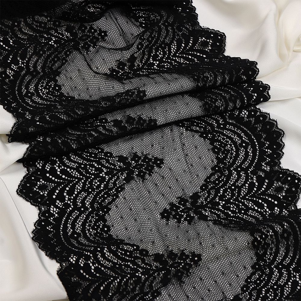 Кружево бельевое эластичное 230 мм / 10 м, 8036, цв.черный, Kruzhevo