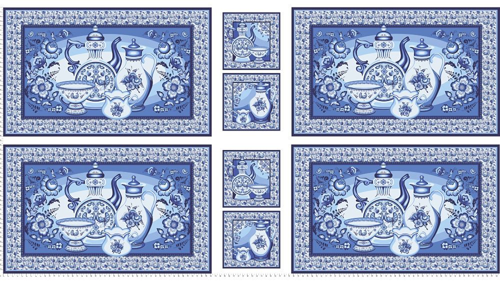 Ткань для пэчворка Peppy Лазурное чудо, рулон 112 см / 5 метров, ЛЧ-01 Панель белый/голубой, Peppy