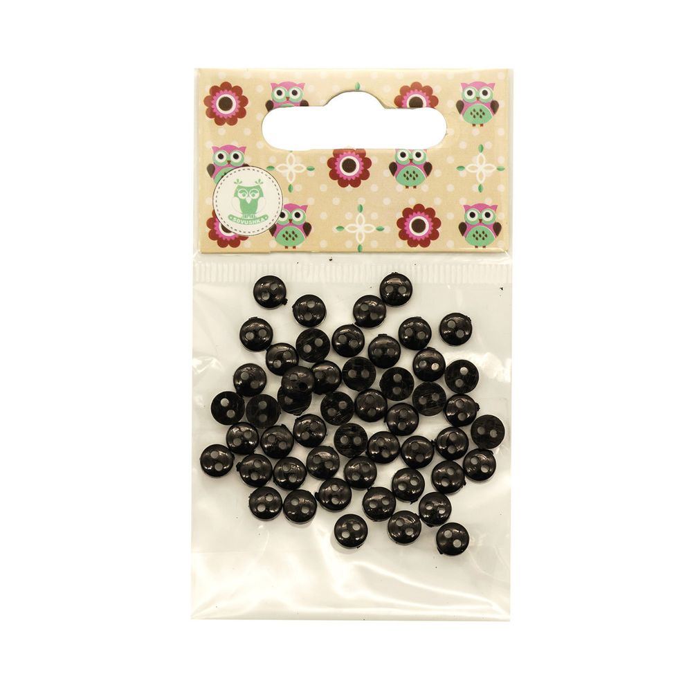 Украшения декоративные пуговицы Мини 2 прокола, 6мм, 50 шт ± 2 шт пластик, цв.черный