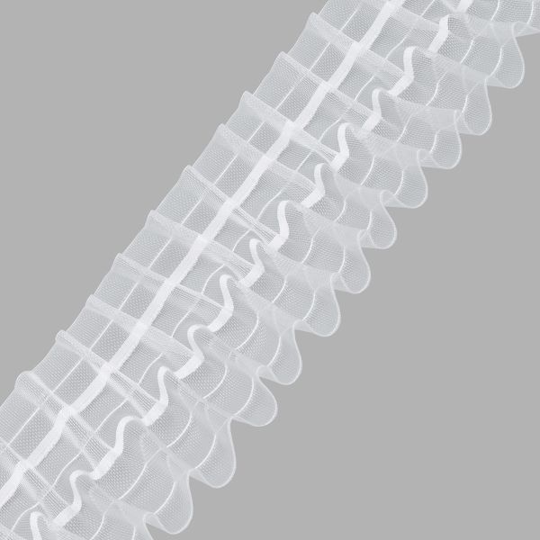 Лента (тесьма) шторная: сборка шахматная бабочка (1:2) 100 мм / 50 метров, (2 ряда петель, 4 шнура), прозрачный, 1005