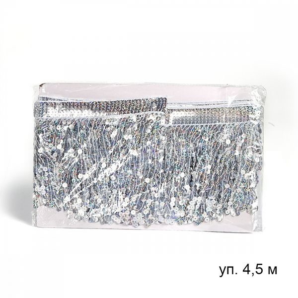 Бахрома отделочная 15.0 мм / 4.5 метра, с пайетками, TBY.11503, цв.серебро
