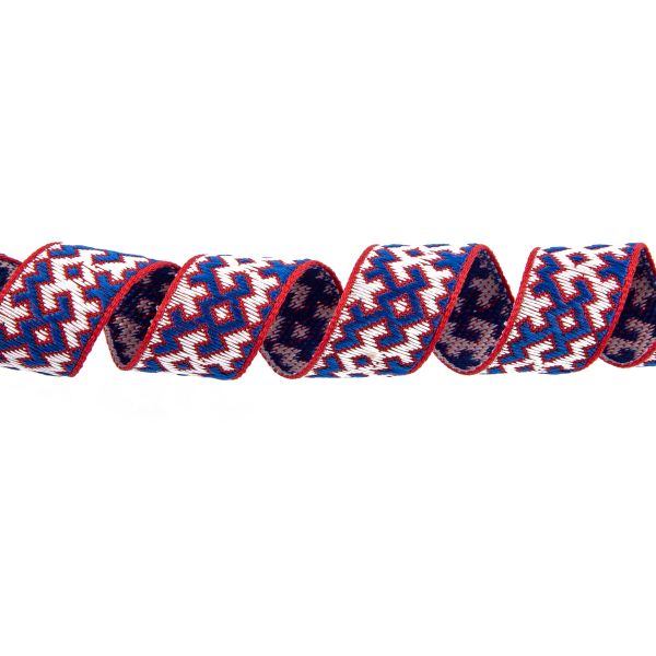 Лента (тесьма) жаккардовая 18.0 мм / 25 метров, Орнамент для северных народов, рис 9692 красный/белый/синий (№5), Gamma С3771