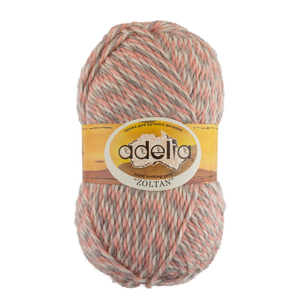 Пряжа Adelia Zoltan / уп.5 мот. по 100г, 115м, 127 серый-розовый-белый