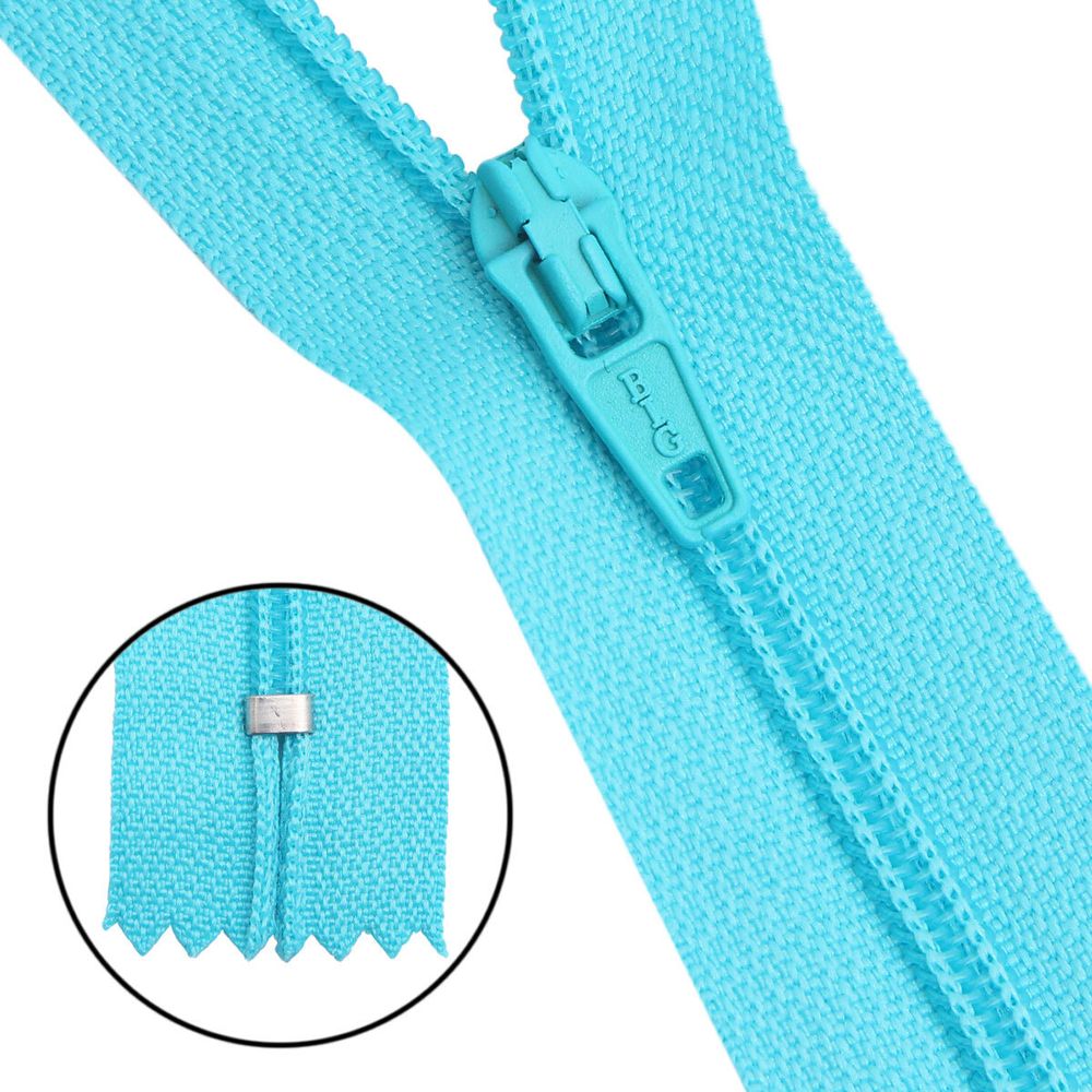 Молния спираль (витая) брючная Т3 (3 мм) 1 зам., н/раз., 20 см, автомат, голуб, 30116, 10 шт