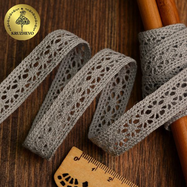 Кружево вязаное (тесьма) 15 мм / 10 метров, цв.серый, Kruzhevo