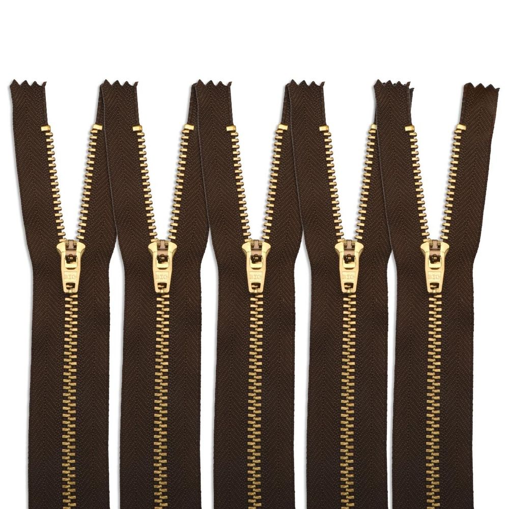 Молния металл джинсовая Т5 (5 мм) 1 зам., н/раз., 16 см, коричневый, 39098/16-3, 10 шт