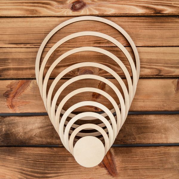Заготовка из фанеры Кольца для макраме, ⌀25 см, 0.6 см, 9 шт, БА-70, Mr.Carving БА-70