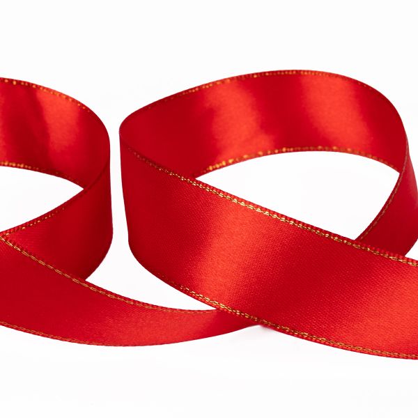 Лента атласная 2-сторонняя с метанитью 25.0 мм / 33±2 метра, 026 красный/золото, Gamma AL-25M