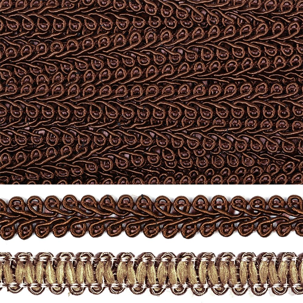 Тесьма плетеная &quot;шанель&quot; 12 мм, 0384-0016 цв.F302 (32) т.коричневый уп.18.28м