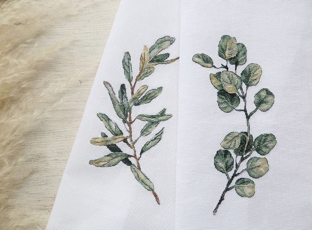 Набор для вышивания нитками Panna, Веточка эвкалипта, 21х30 см