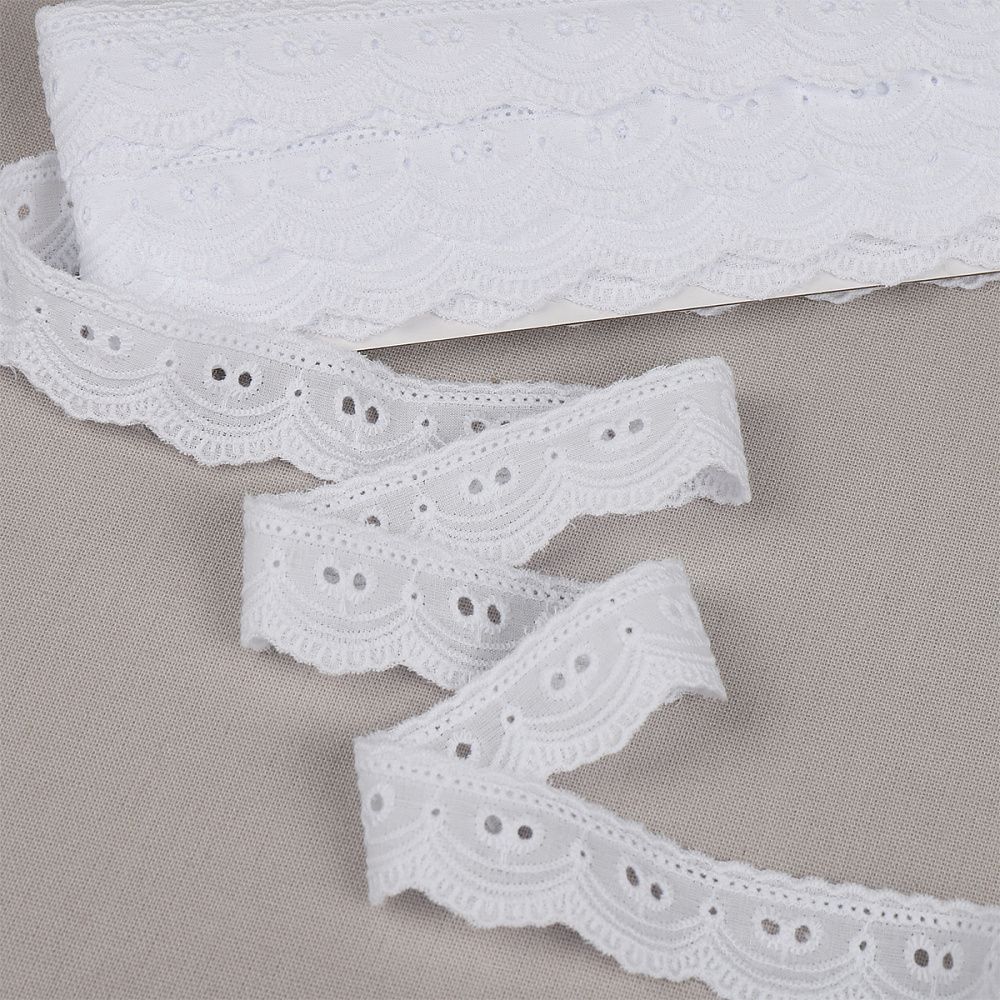 Кружево шитьё хлопок.9772 25 мм, цв.01 белый, уп.13.71м, Kruzhevo