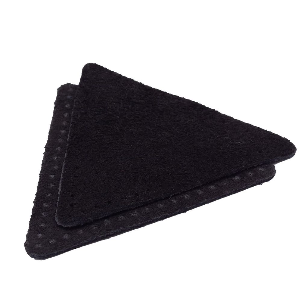 Заплатки пришивные из замши, треугольник равносторонний 8см с перфорацией, 2 шт, 100% кожа, 20 черный, 59126