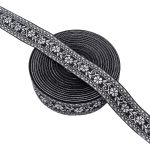 Лента (тесьма) жаккардовая 32.0 мм / 25±1 метров, с метанитом рис. 9842, черный/серебро, С3104Г17